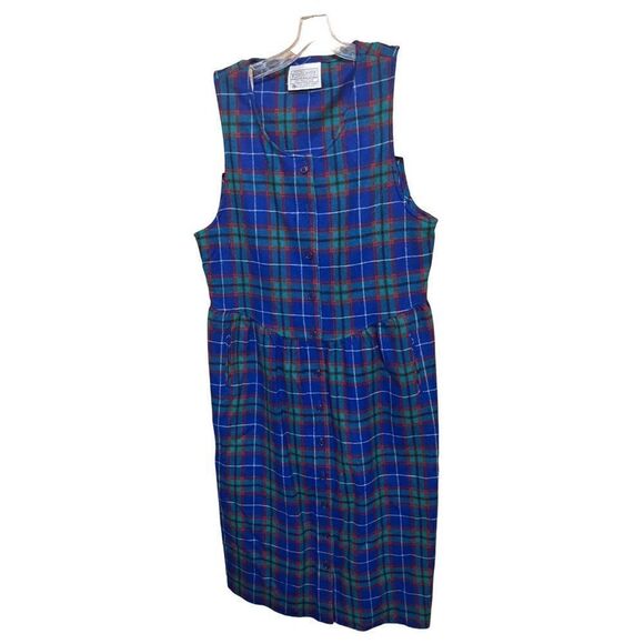 Pendleton Sleeveless 100% Virgin Wool Blue Plaid Dress Unlined See Measurements - Picture 1 of 7